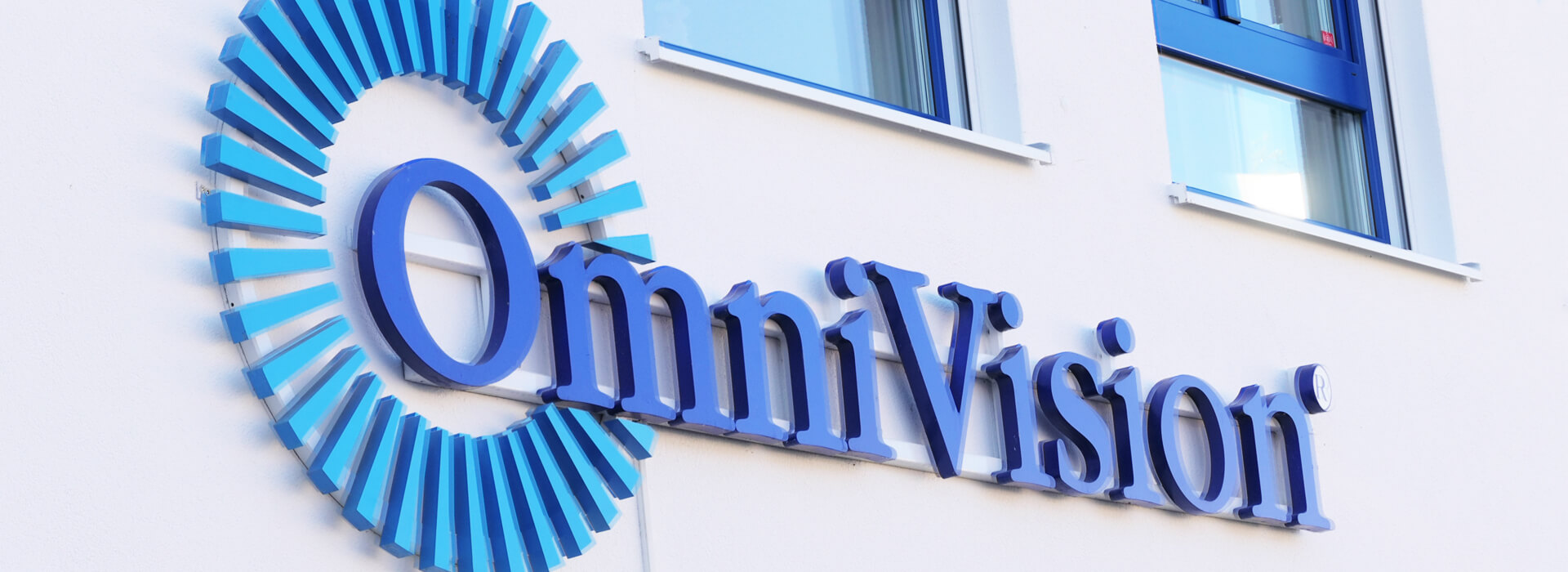 OmniVision logo on building, headquarters, close-up